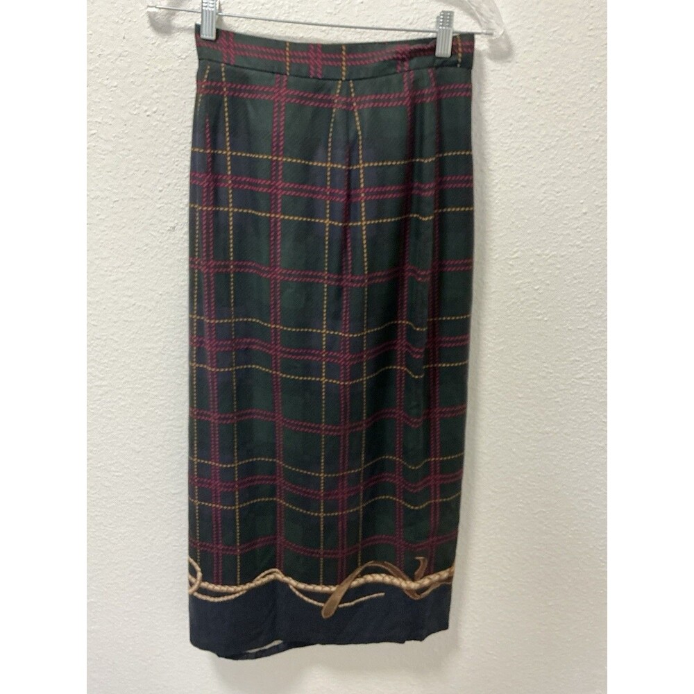 Vintage 80s JH Collectibles Equestrian Wrap Skirt Sz 6 Plaid Horse Strip ILGWU